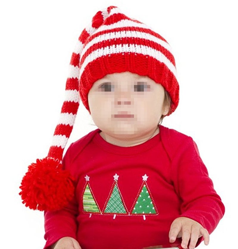 Kafeimali Baby Christmas Elf Long Tail Crochet Beanie Knit Hat Stocking Caps (White) - Image 2